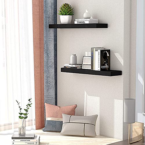 OGNIJA Floating Shelves - Rustic SHEESHAM Wood Hanging Wall Shelf for Bathroom,Bedroom,Kitchen,Farmhouse,Office, Living Room, Wall Mounted Shelves,Set of 2 (20 inch, Brown) - Image 3