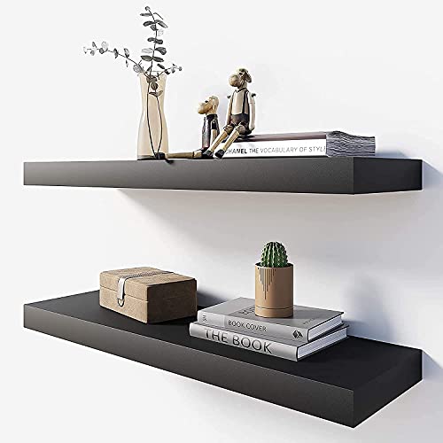 OGNIJA Floating Shelves - Rustic SHEESHAM Wood Hanging Wall Shelf for Bathroom,Bedroom,Kitchen,Farmhouse,Office, Living Room, Wall Mounted Shelves,Set of 2 (20 inch, Brown) - Image 1
