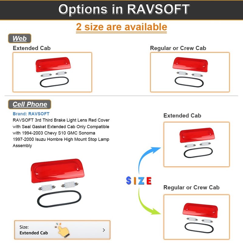 RAVSOFT 3rd Third Brake Light Lens Red Cover with Seal Gasket Extended Cab Only Compatible with 1994-2003 Chevy S10 GMC Sonoma 1997-2000 Isuzu Hombre High Mount Stop Lamp Assembly - Image 3