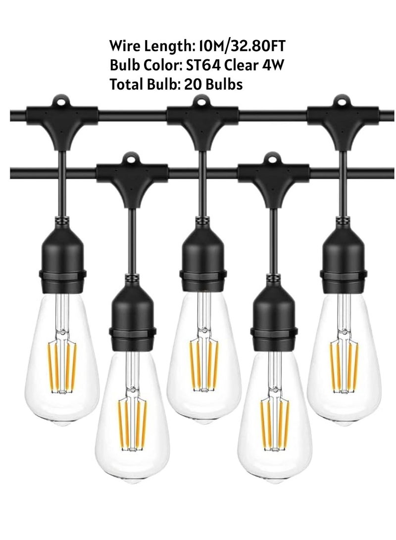 يوويل في الهواء الطلق للماء IP65 سلسلة أضواء LED E27 حامل 10 متر لمبة سلك حامل مع 20 لمبة 4W ST64 واضح مع الاتحاد الأوروبي التوصيل حامل لمبة الطاقة الشمسية لأضواء رمضان الديكور والديكور الخارجي ضوء معلق ضوء 6000 مللي أمبير و USB-C، سلسلة أضواء مع جهاز تحكم عن بعد و 8 أوضاع رمضان ضوء مع علاقات الكابل - Image 2