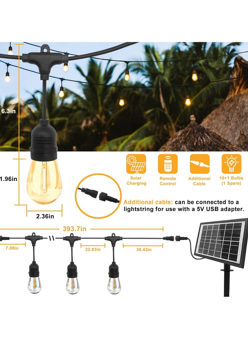 يوويل في الهواء الطلق للماء IP65 سلسلة أضواء LED E27 حامل 10 متر لمبة سلك حامل مع 20 لمبة 4W ST64 واضح مع الاتحاد الأوروبي التوصيل حامل لمبة الطاقة الشمسية لأضواء رمضان الديكور والديكور الخارجي ضوء معلق ضوء 6000 مللي أمبير و USB-C، سلسلة أضواء مع جهاز تحكم عن بعد و 8 أوضاع رمضان ضوء مع علاقات الكابل - Image 4