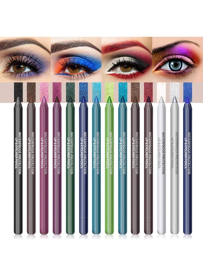 LOKFAR 14 Colors Eyeliner Pen Colorful Set Pearl Eyeliner Kit Metallic Eyeshadow Pencil Matte Glitter Colored Eye Liner Long Lasting Professional Eye Makeup Set Colorful Eyeliner Eye Color For Women - Image 2
