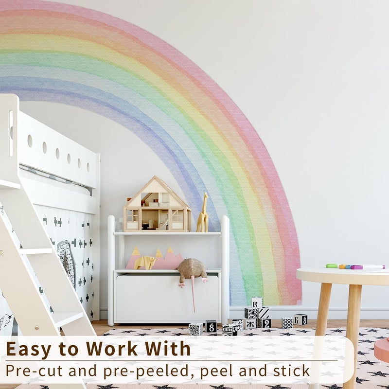 FUNLIFE ملصقات جدارية كبيرة من قماش فنلايف قابلة للإزالة واللصق على شكل قوس قزح للفتيات، ملصقات قوس قزح نصف مائية مسبقة القطع للأطفال في غرفة النوم وغرفة المعيشة وغرفة اللعب، 78.74" x 70.87" - Image 5