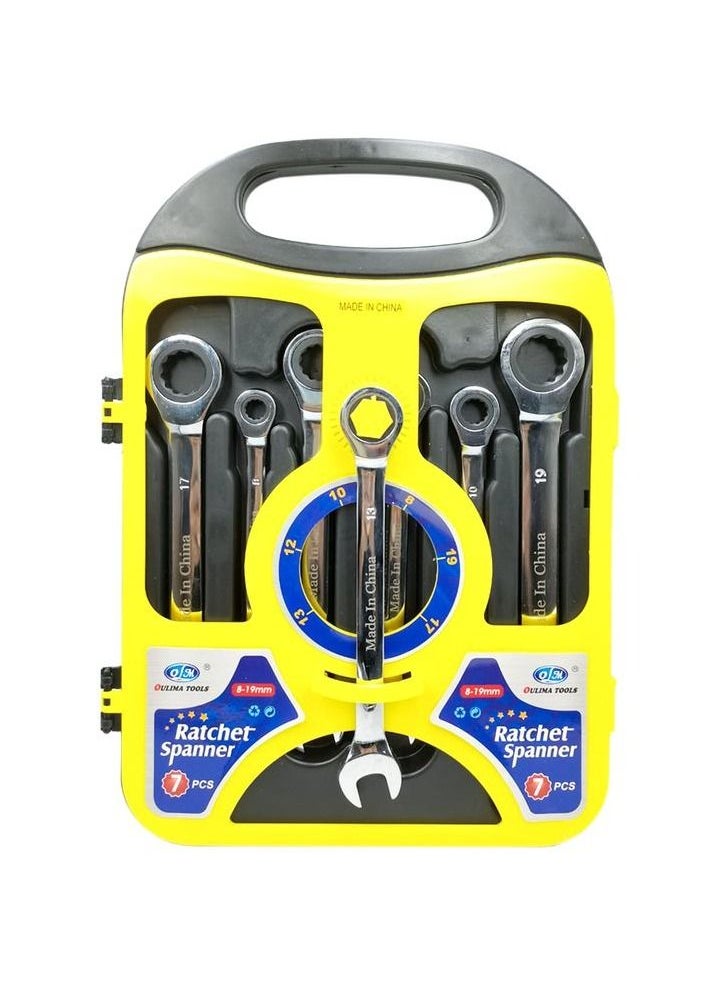 Oulima - Rachet Wrench Set Combination Wrench Spanner Set 8-19mm Ring & Open End Combination Spanners, Professional Repair Tool Set 7Pcs - Image 1