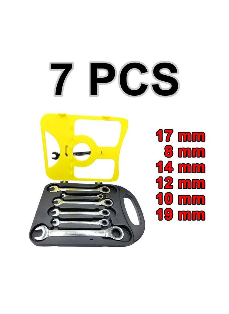 Oulima - Rachet Wrench Set Combination Wrench Spanner Set 8-19mm Ring & Open End Combination Spanners, Professional Repair Tool Set 7Pcs - Image 1
