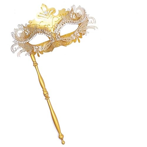 Geek-M Masquerade Mask for Women/Men, Fancy Party Face Mask Venetian Mask for Prom Ball Halloween Mardi Gras (masquerade mask with stick Gold) - Image 1