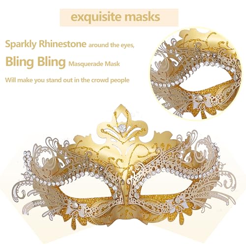 Geek-M Masquerade Mask for Women/Men, Fancy Party Face Mask Venetian Mask for Prom Ball Halloween Mardi Gras (masquerade mask with stick Gold) - Image 4