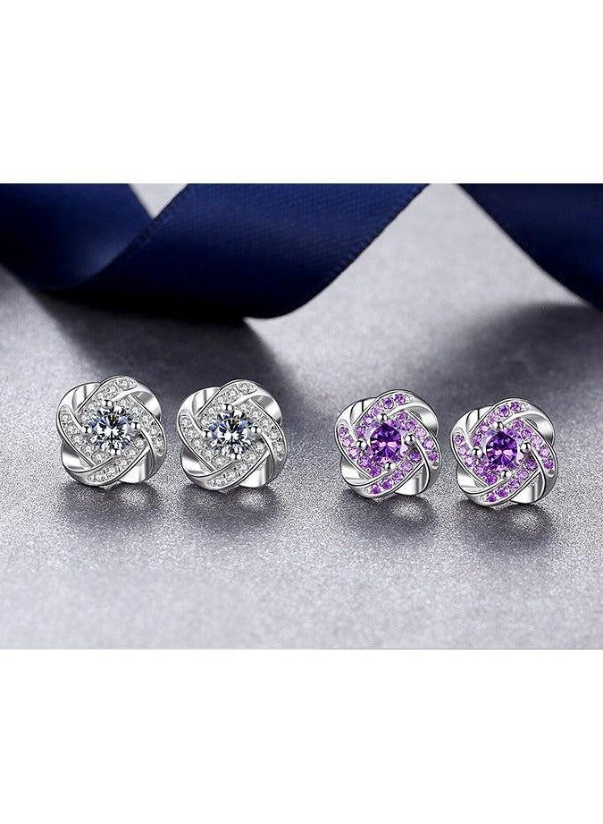 Elegant Amethyst Clover Stud Earrings for Women, Sterling Silver 925, Sparkling Zircon, Hypoallergenic, 10mm-White Gold Purple Diamond  - Image 4