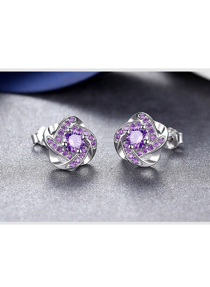 Elegant Amethyst Clover Stud Earrings for Women, Sterling Silver 925, Sparkling Zircon, Hypoallergenic, 10mm-White Gold Purple Diamond  - Image 5