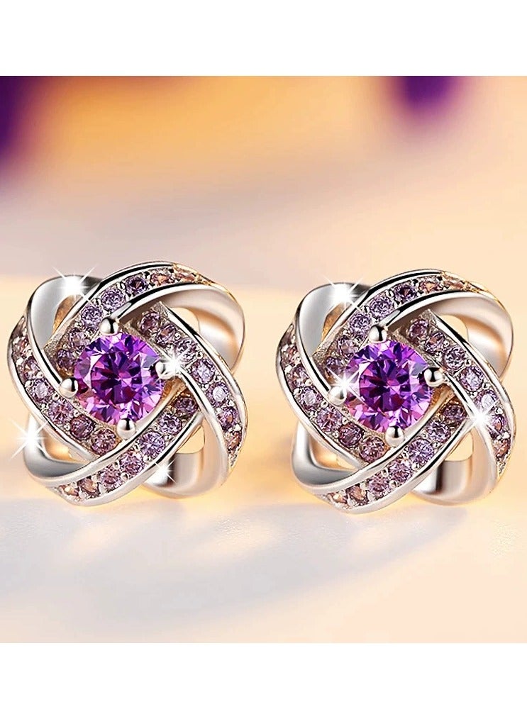 Elegant Amethyst Clover Stud Earrings for Women, Sterling Silver 925, Sparkling Zircon, Hypoallergenic, 10mm-White Gold Purple Diamond  - Image 1