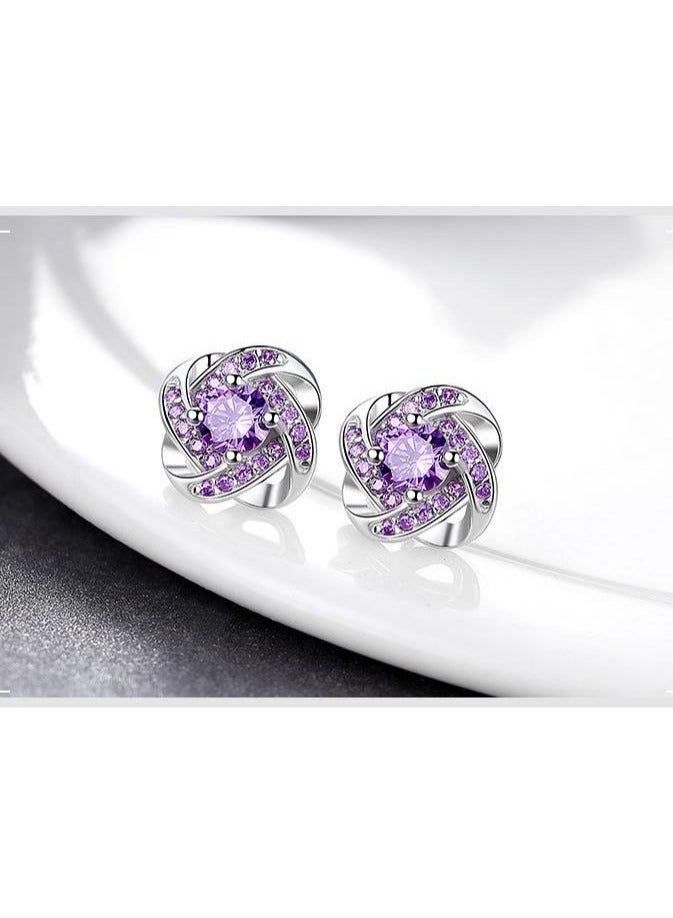 Elegant Amethyst Clover Stud Earrings for Women, Sterling Silver 925, Sparkling Zircon, Hypoallergenic, 10mm-White Gold Purple Diamond  - Image 2