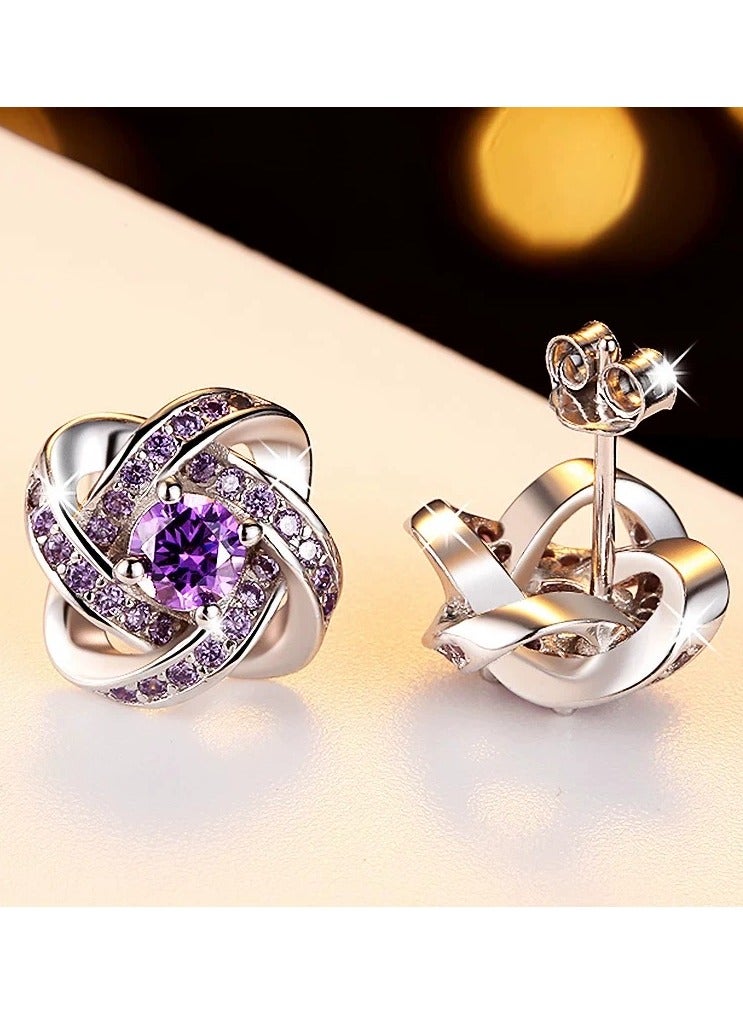Elegant Amethyst Clover Stud Earrings for Women, Sterling Silver 925, Sparkling Zircon, Hypoallergenic, 10mm-White Gold Purple Diamond  - Image 3