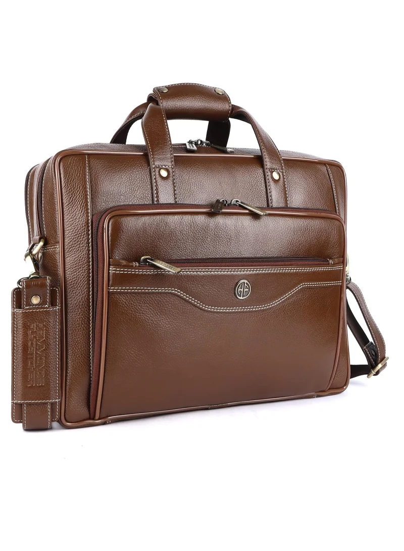 HAMMONDS FLYCATCHER Laptop Bag -Leather Laptop Office/Casual Bag for Men with Trolley Straps, Carry Handles with Adjustable Strap -Brushwood -Fits up to 16-Inch Laptop/MacBook | THWW