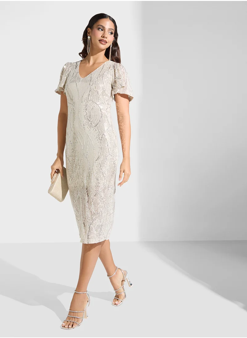 فيرو مودا Embellished Calf Sleeve Dress