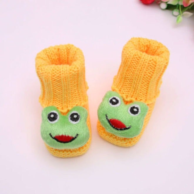 Qi Ta Handmade Knitted Baby Socks Shoes for Newborns, Cotton Breathable Anti-Slip Winter Spring Autumn, 0-3-6 Months, Cartoon Style - Image 1