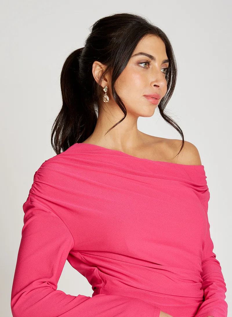 Little Mistress Magenta One-Shoulder Dress
