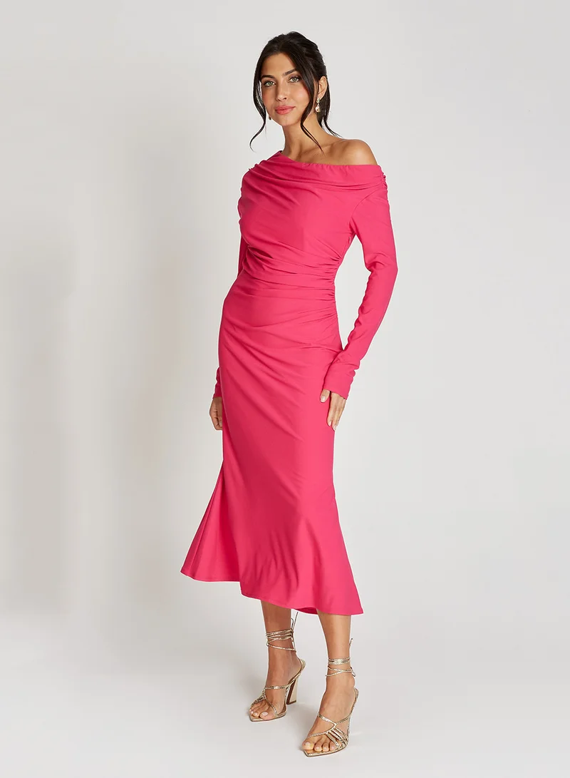 Little Mistress Magenta One-Shoulder Dress