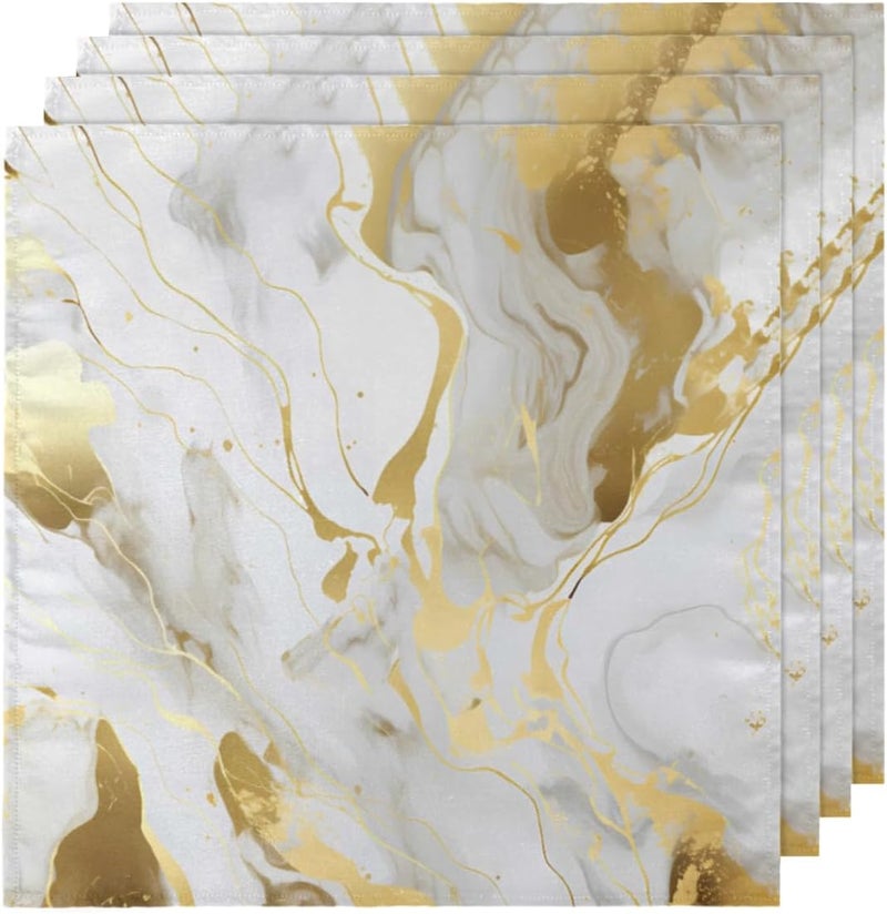 DXTKWL Cloth Napkins Set of 4 Marble Golden Texture Polyester Dinner Napkins 20x20 inch Reusable Washable Table Cloth Napkins for Home Holiday Dining Wedding Party Decoration - Image 1