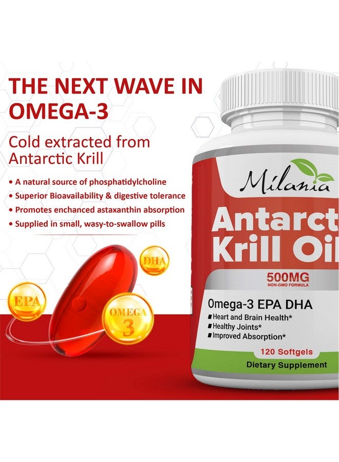 MILANIA Antarctic Krill Oil - 120 Softgels - Omega-3 EPA, DHA, with Astaxanthin - Sourced from Red Krill - Maximum Strength - 500mg - Image 2