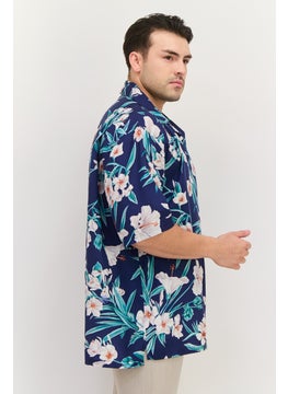 GANT Men Relaxed Fit Floral Print Short Sleeve Casual Shirt, Dark Blue Combo  - Image 2