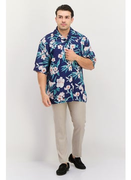 GANT Men Relaxed Fit Floral Print Short Sleeve Casual Shirt, Dark Blue Combo  - Image 3
