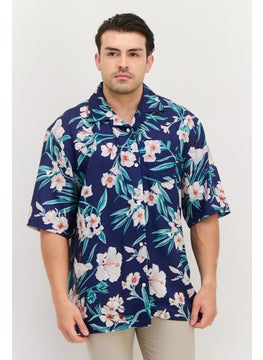 GANT Men Relaxed Fit Floral Print Short Sleeve Casual Shirt, Dark Blue Combo  - Image 1