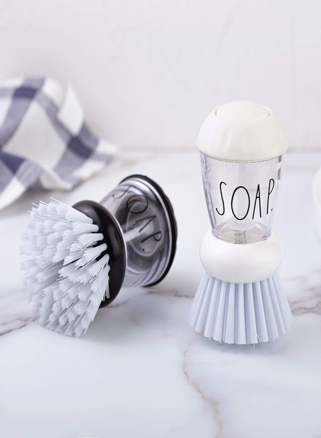 Rae Dunn Collection Soap Dispensing Dish Brush Set - Set of 2 Palm Brush Dish Scrubber with 2 Replacement Brush Heads - Image 2