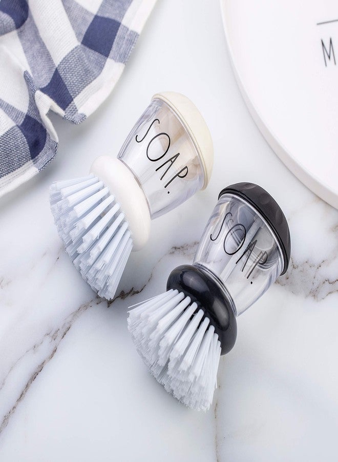 Rae Dunn Collection Soap Dispensing Dish Brush Set - Set of 2 Palm Brush Dish Scrubber with 2 Replacement Brush Heads - Image 3