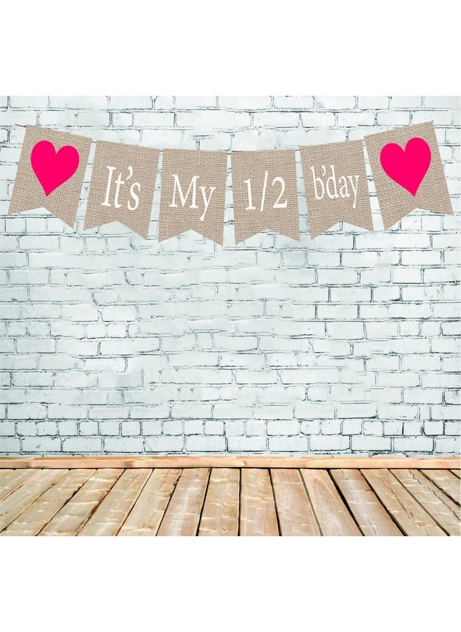 Funcart Funcart Pink Heart It's My Half Birthday Banner for Half Birthday Decoration/Half Birthday Decoration/6 Month/Half Way to One  - Image 1