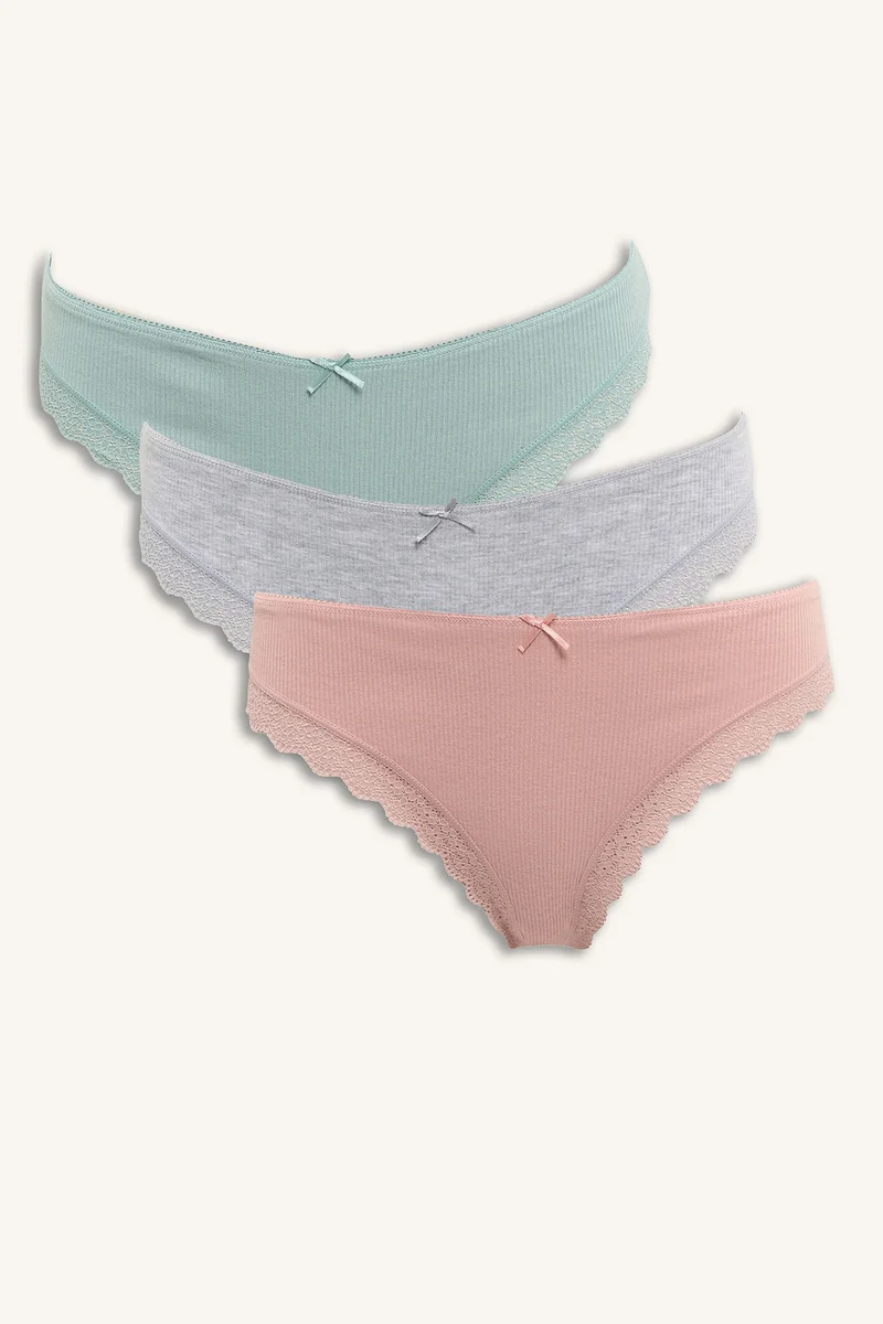 Fall in Love Lace Detailed Ribbed 3 Piece Brazilian Panties