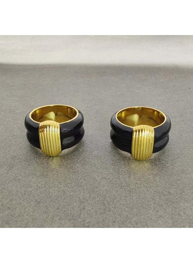 European And American Niche Light Luxury Design Copper Plated 8k True Gold Enamel Color Fashion Elegant Texture White Tower Ring Ring 