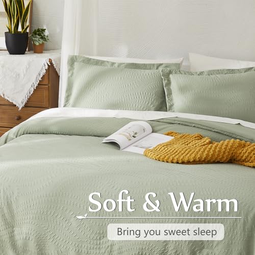 Geniospin King Comforter Set - 7 Pieces Textured Sage Green Bedding Sets, Shabby Chic Comforter Set, All Season Comfortable Bed in a Bag with Comforter, Sheets, Pillowcases & Shams - Image 4