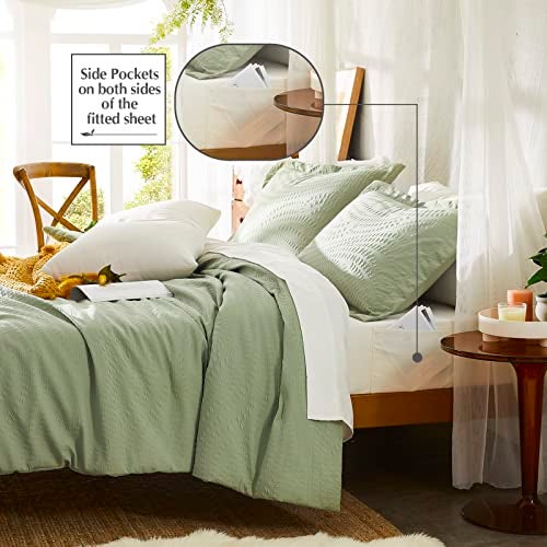 Geniospin King Comforter Set - 7 Pieces Textured Sage Green Bedding Sets, Shabby Chic Comforter Set, All Season Comfortable Bed in a Bag with Comforter, Sheets, Pillowcases & Shams - Image 3