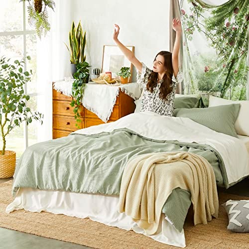 Geniospin King Comforter Set - 7 Pieces Textured Sage Green Bedding Sets, Shabby Chic Comforter Set, All Season Comfortable Bed in a Bag with Comforter, Sheets, Pillowcases & Shams - Image 5