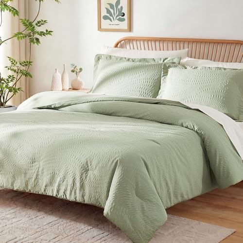 Geniospin King Comforter Set - 7 Pieces Textured Sage Green Bedding Sets, Shabby Chic Comforter Set, All Season Comfortable Bed in a Bag with Comforter, Sheets, Pillowcases & Shams - Image 2
