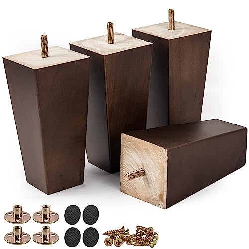 Btowin 5 inch Solid Wood Furniture Legs, 4Pcs Mid-Century Modern Wooden Pyramid Replacement Feet with Threaded 5/16'' Hanger Bolts & Mounting Plate & Screws for Sofa Couch Chair Recliner - Image 5