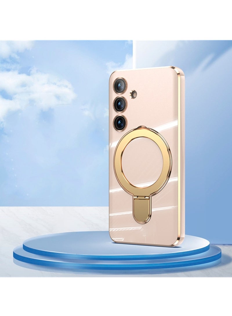 حافظة هاتف محمول بلون سادة مع حامل مغناطيسي لاسلكي وغطاء حماية شامل مناسب لهاتف Samsung S24 Ultra/S24 Plus/S24 - Image 2