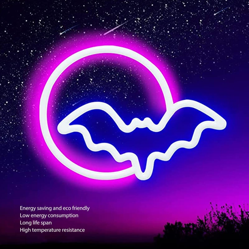Moon Bat Neon Light LED Wall Decor 25x21 5cm USB Battery Powered Soft Glow - Image 4