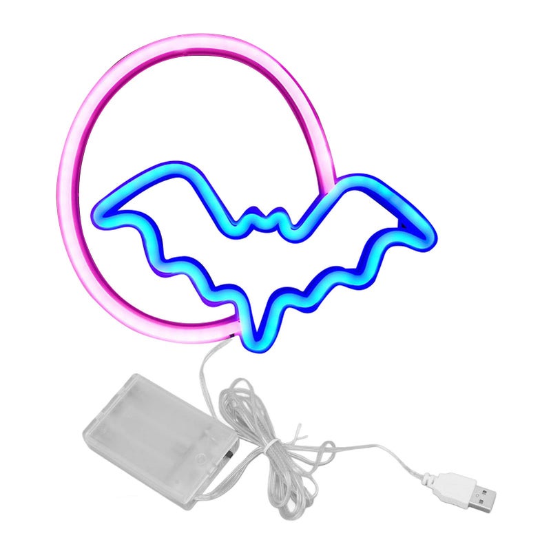 Moon Bat Neon Light LED Wall Decor 25x21 5cm USB Battery Powered Soft Glow - Image 2
