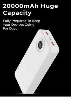 glassology 20000mAh Power Bank, PD20W + QC 22.5W Fast Charging, Polymer Battery, 2 USB Output Ports, Digital Display Power, Strong LCD Light, Compatible with iPhone, Samsung Galaxy, Apple Watch, AirPods, iPad (White)  - Image 5