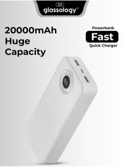 glassology 20000mAh Power Bank, PD20W + QC 22.5W Fast Charging, Polymer Battery, 2 USB Output Ports, Digital Display Power, Strong LCD Light, Compatible with iPhone, Samsung Galaxy, Apple Watch, AirPods, iPad (White)  - Image 1