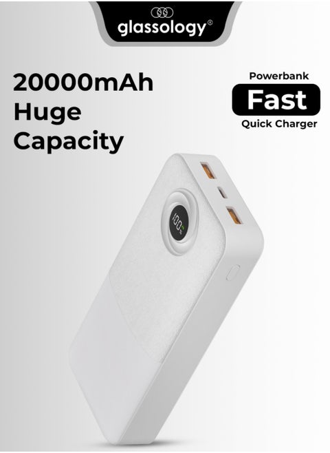 20000mAh Power Bank, PD 22.5W Fast Charging, Polymer Battery, 2 USB Output Ports, Digital Display Power, Strong LCD Light, Compatible with iPhone, Samsung Galaxy, Apple Watch, AirPods, iPad (White)
