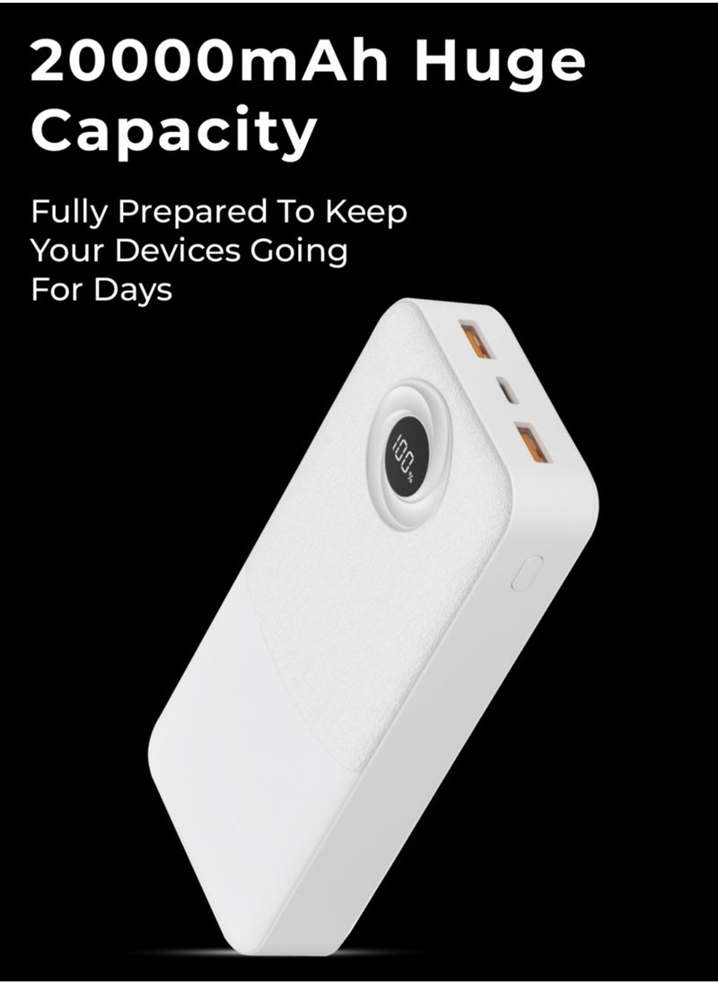 glassology 20000mAh Power Bank, PD 22.5W Fast Charging, Polymer Battery, 2 USB Output Ports, Digital Display Power, Strong LCD Light, Compatible with iPhone, Samsung Galaxy, Apple Watch, AirPods, iPad (White)  - Image 4