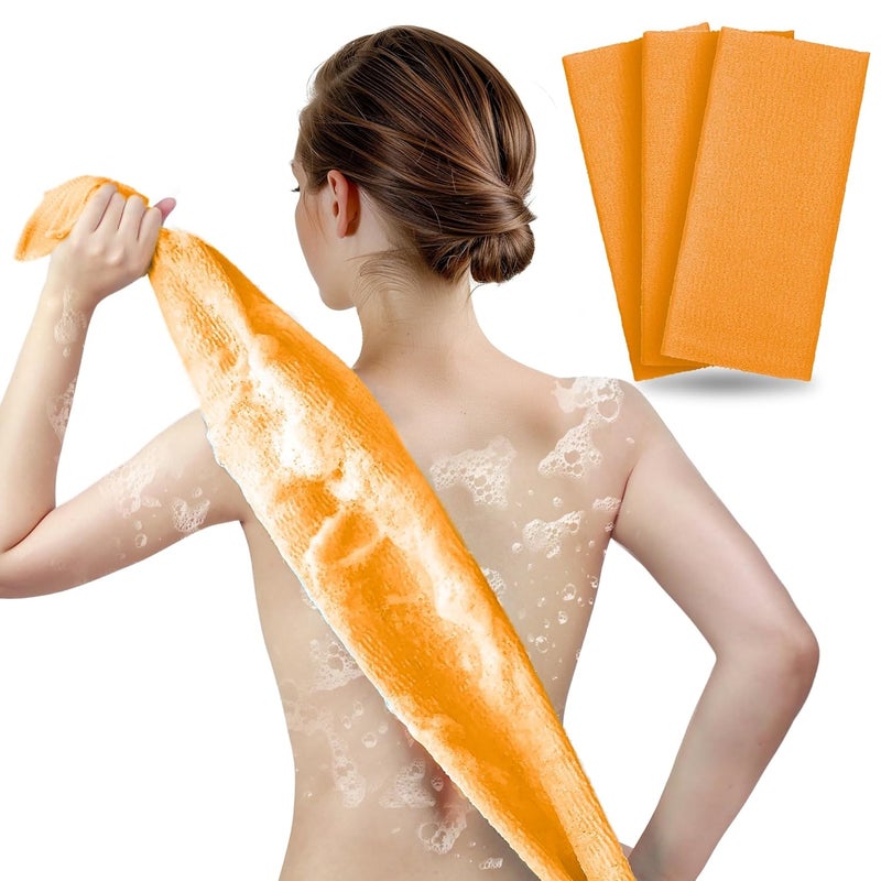ARCH&M Exfoliating Washcloth & Body Scrubber for Shower (3 Pack) | Japanese Beauty Cloth for Deep Cleansing & Back Exfoliation (Orange x 3) - Image 1