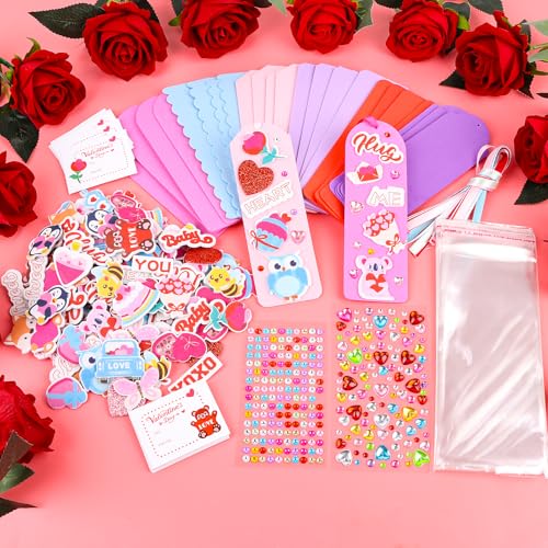 LOAVER 24 Sets Valentines Day Bookmark Craft Kit,DIY Foam Book Mark with Stickers Rhinestones for Valentines Day Presents Gift Exchange Party Craft Supplies - Image 4