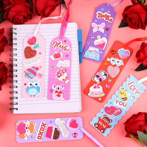 LOAVER 24 Sets Valentines Day Bookmark Craft Kit,DIY Foam Book Mark with Stickers Rhinestones for Valentines Day Presents Gift Exchange Party Craft Supplies - Image 5
