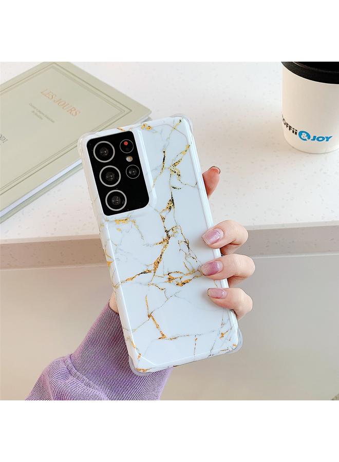 The Bros Four Corners Anti-Shattering Flow Gold Marble IMD Phone Back Cover Case For Samsung Galaxy Note20 Ultra