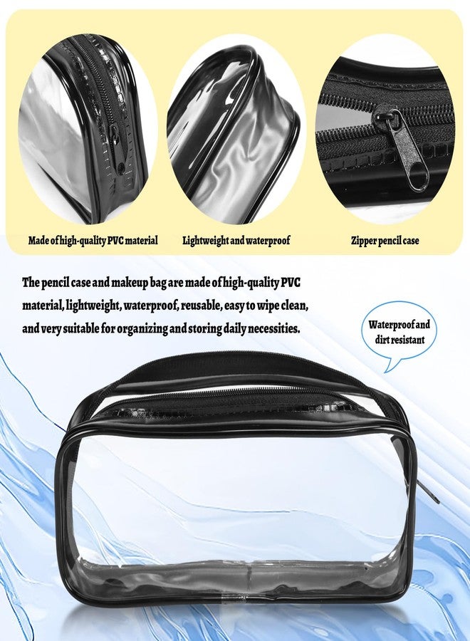 ISUSSER 5 Pack Clear PVC Zipper Pencil Pouch, Pen Pencil Case Makeup Pouch, Large Capacity Pencil Bag for Office Stationery Travel Storage (Black) - Image 3