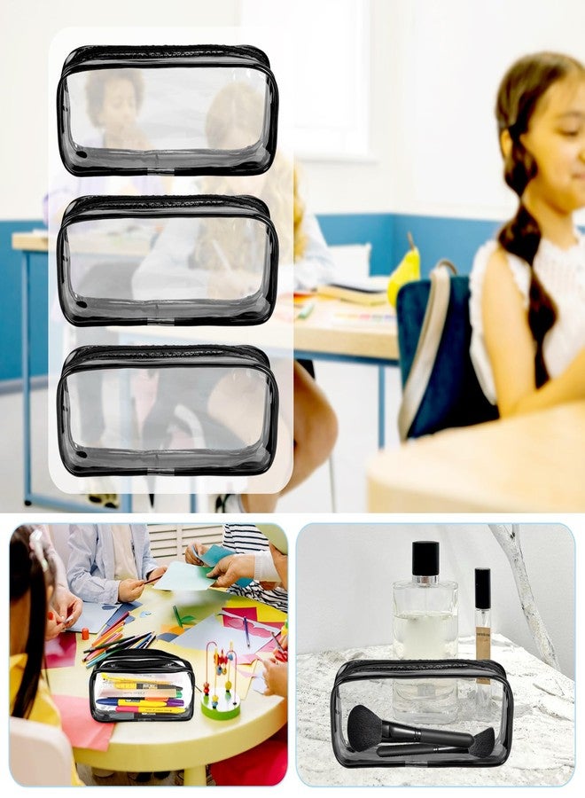 ISUSSER 5 Pack Clear PVC Zipper Pencil Pouch, Pen Pencil Case Makeup Pouch, Large Capacity Pencil Bag for Office Stationery Travel Storage (Black) - Image 5