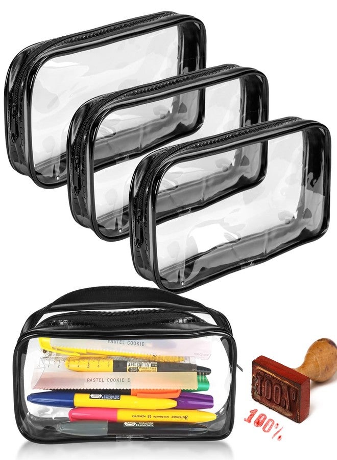 ISUSSER 5 Pack Clear PVC Zipper Pencil Pouch, Pen Pencil Case Makeup Pouch, Large Capacity Pencil Bag for Office Stationery Travel Storage (Black) - Image 4